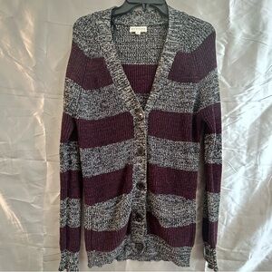 Poof Excellence Burgundy and Gray Striped Cardigan